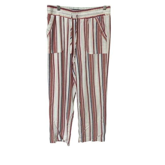 Womens Striped Linen Blend Elastic Waist Pants M Pull On Beachy Boho  Lagom Lage - Picture 1 of 9